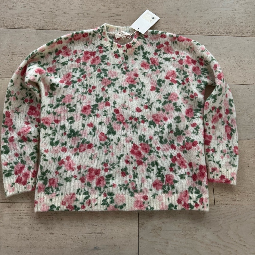 NWT SEZANE Amaya Wool Floral Jumper ecru multi S mohair - Picture 6 of 10